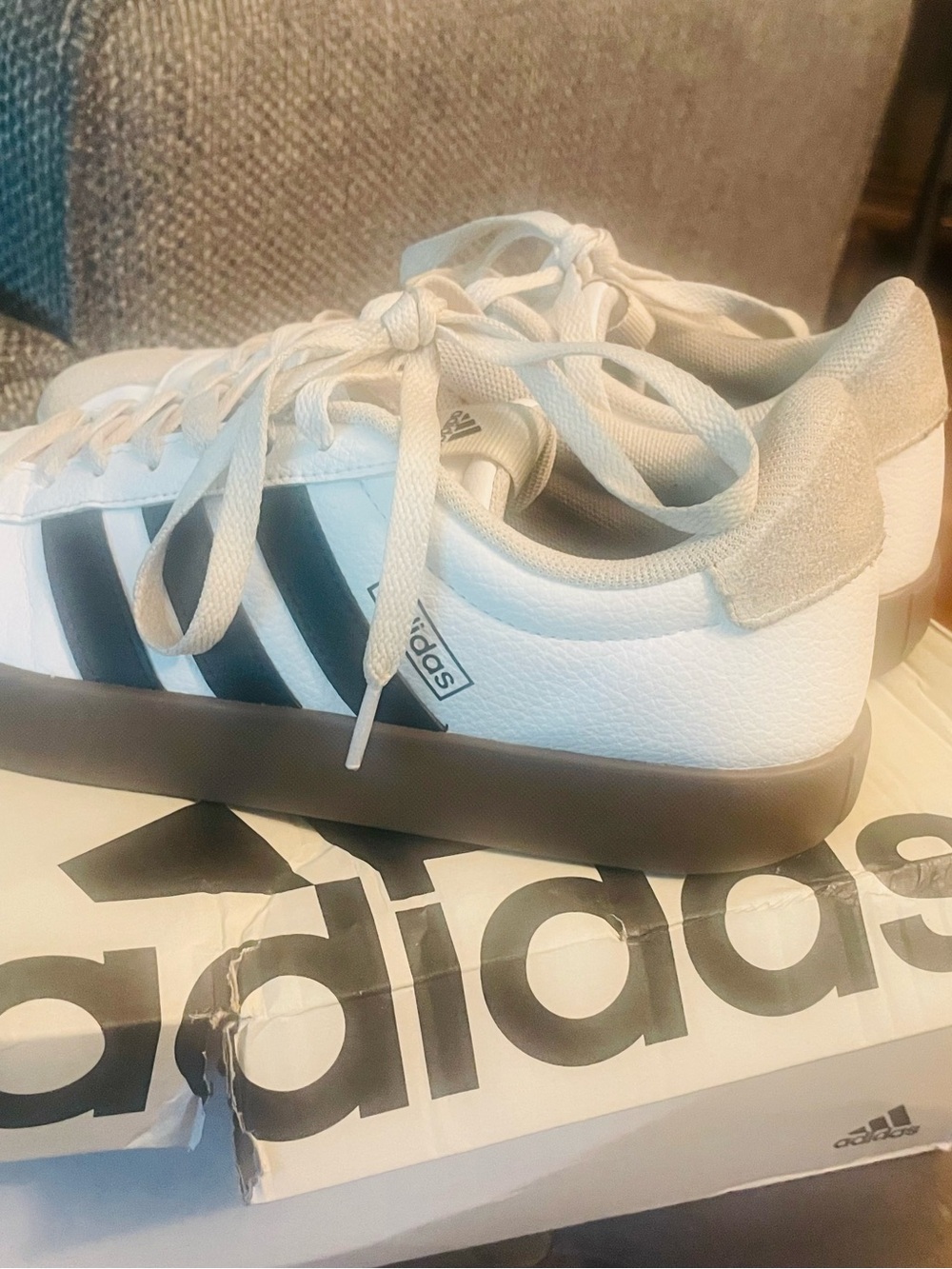 Adidas White Sneakers with Black Stripes excellent condition & super comfy!